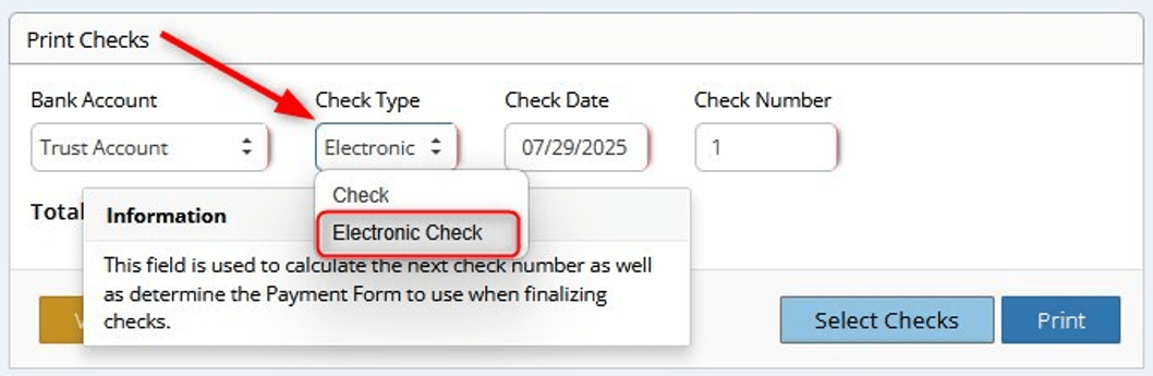 CMPOnline Electronic Check Types