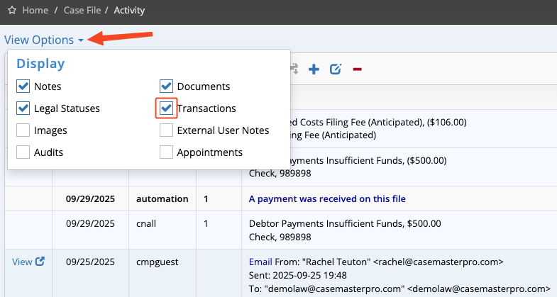 CMPOnline Activity Grid View Options