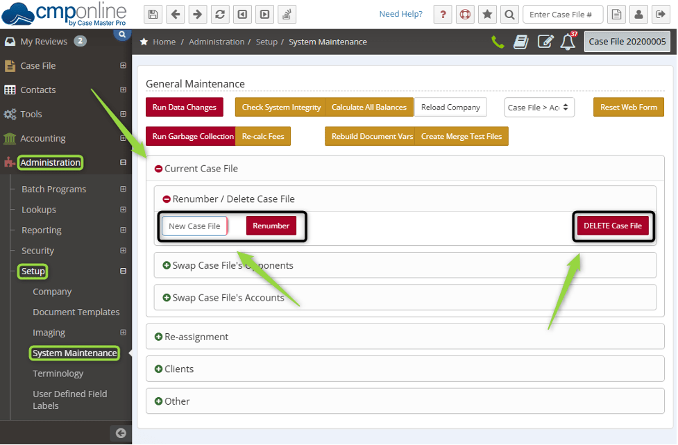 Renumbering or Deleting a Case File 3 Renumbering Deleting Case File in CMPOnline