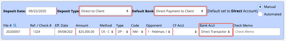 Post Direct Payment to Client 2