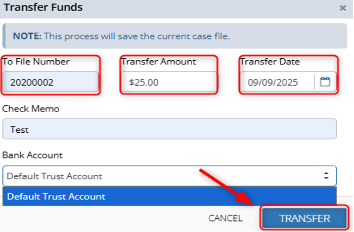 Transferring Funds 2 Transferring funds from one case file to another in CMPOnline